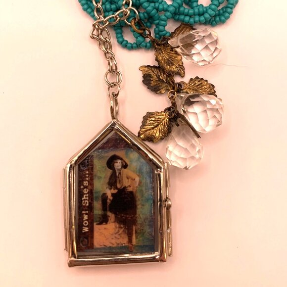 Fearless Cowgirl Mixed Media Assemblage Handmade Necklace Southwestern OOAK J694 - Picture 10 of 12
